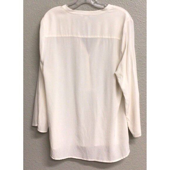 Garnet Hill Blouse 100% Silk Ivory Buttons Pleats Long Sleeves 16 Roll Tab Slv - Picture 2 of 12